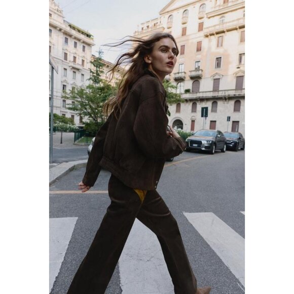 ZARA OVERSIZE FAUX SUEDE BOMBER JACKET - Picture 1 of 10